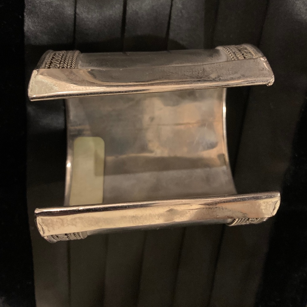 Vintage Handmade Thick Cuff Solid Silver With Gem… - image 3